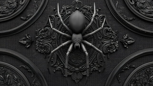 black relief background Gothic style with a huge spider 