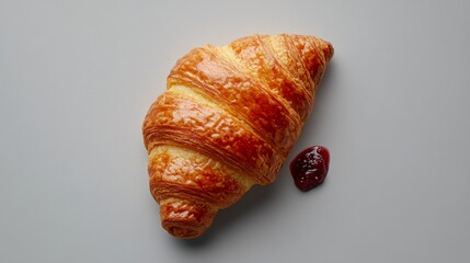 A warm and flaky croissant with butter and jam. Featuring comfort and indulgence