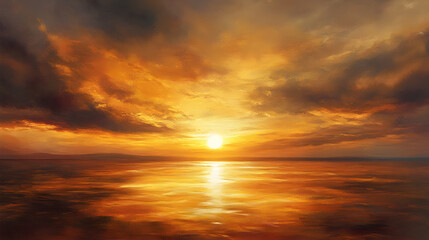 Fototapeta premium Golden Horizon: A Tranquil and Luminous Yellow Sunset Reflecting Over Water