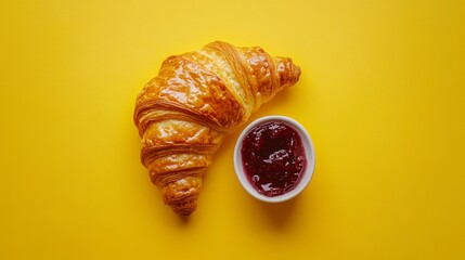 A warm and flaky croissant with butter and jam. Featuring comfort and indulgence