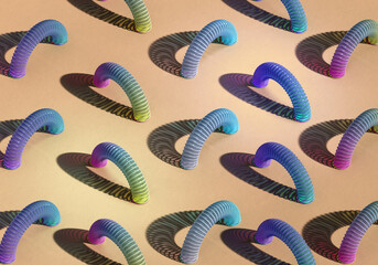 Colorful Abstract Pattern with Curved Tubes and Shadows 3d render on colorod backgroud