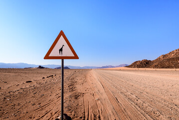Traffic Sign Beware of Giraffes, Namib-Naukluft, Namibia