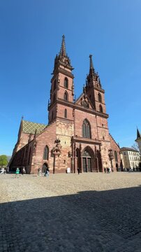 Basel, Switzerland - Das Basler M&uuml;nster cathedral, Reformed Protestant church, located at Basel M&uuml;nsterplatz square