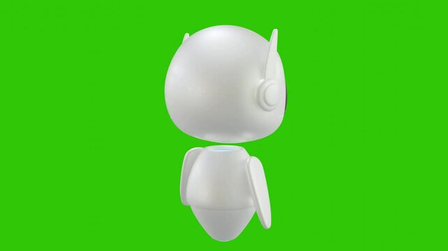 Cute 3D mini Robot character animation rotating 360 degrees. Green screen background. Perfect looping. Artificial intelligence virtual assistant robot.