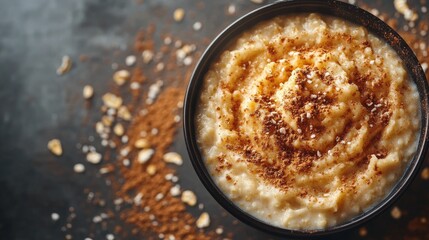 A warm bowl of oatmeal with brown sugar and cinnamon. Featuring comfort and warmth