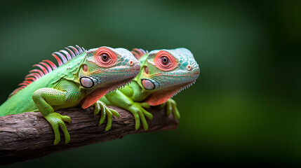 Fototapeta premium Two Green Iguanas on a Branch