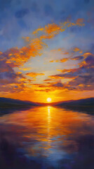 Obraz premium Golden Horizon: A Tranquil and Luminous Yellow Sunset Reflecting Over Water