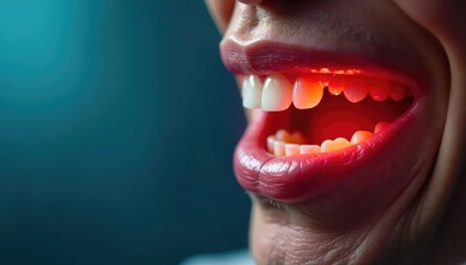 Intense tooth pain; close-up view of affected tooth , macro photography, agony