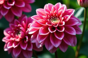 Fototapeta premium Intricate dahlia blooms, vibrant colors, lush petals , background, image