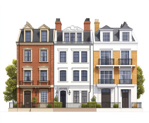 Fototapeta premium Three elegant terrace houses with classic architecture and balconies