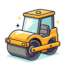 Fototapeta premium Vector art of yellow road roller construction vehicle. Ideal for construction equipment catalogs, civil engineering websites, and road building project illustrations.