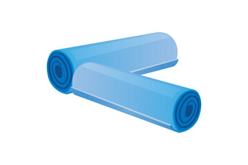 Rolled blue yoga mat for stretching, meditation, and body balance exercises in home or gym.