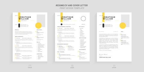 Minimal yellow accent resume and cover letter design template for job search