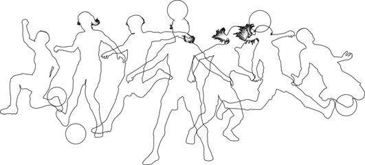 Soccer football player male and female silhouette outlines men and women group
