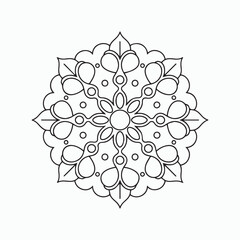 Abstract floral mandala ornament, round lace doily.  Easy Floral Mandala Coloring Page for Mindfulness and Line Art for Adult Therapy