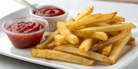 Potato French Fries with Ketchup on Plate