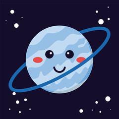 Cute vector illustration of the planet Uranus in cartoon style, perfect for kids’ educational materials or space-themed designs.