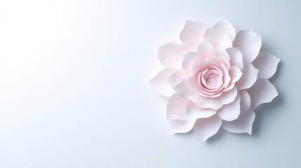 Fototapeta premium A delicate pink flower in full bloom on a soft white background, showcasing intricate petal details, minimalist composition, and serene and elegant floral design.