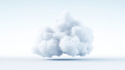 A fluffy white cloud floating against a serene light blue sky, minimalistic composition with soft shadows, and ethereal and calming atmosphere.