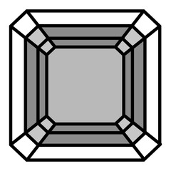 Asscher Cut. Geometric square step-cut diamond icon for vintage jewelry guides, gemstone classification charts, and high-end luxury branding.
