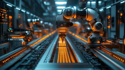 Fototapeta premium Automated Manufacturing: Robotic Arm on Assembly Line