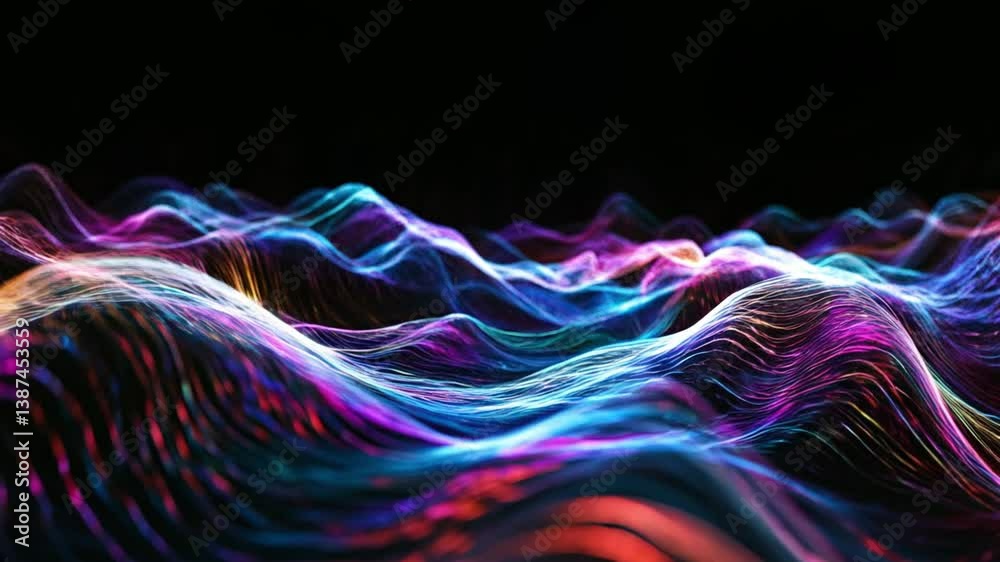 Poster Abstract wave texture with light lines on slow motion background.