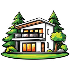 Obraz premium Vector illustration of a small Mid-century modern house
