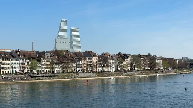Roche towers in Basel, Switzerland, Roche skyscraper that create Basel skyline, tall skyscraper
