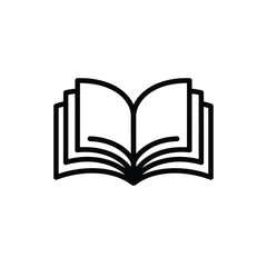 Minimalist Open Book Black and White Line Art Illustration for Education and Literature
