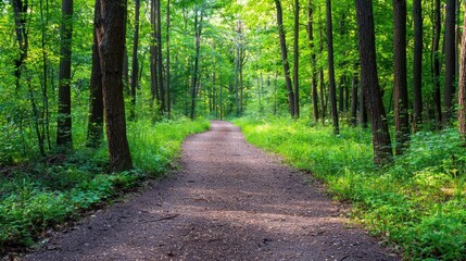 Fototapeta premium Serene Forest Path: A Tranquil Walk Through Lush Greenery