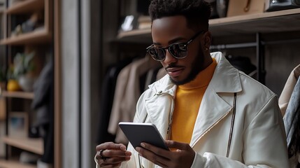 Stylish mobile interface showing interactive product tagging trendy influencers post floating buy button seamless UI integration minimalistic luxury backdrop high resolution texture photorealistic e