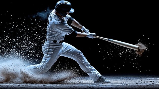 Baseball player hitting a powerful home run