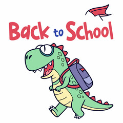Back To School Dinosaur Illustration With Backpack For Kids Education Concept