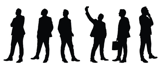 Collection of Diverse Business Professionals in Silhouettes vector on white backtround. business man standing silhouette vector