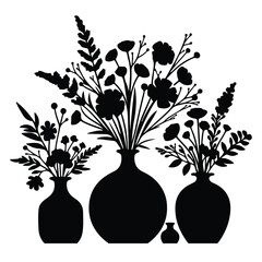 Vases with Flowers vector set with white background