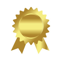 Gold achievement award emblem with ribbon.