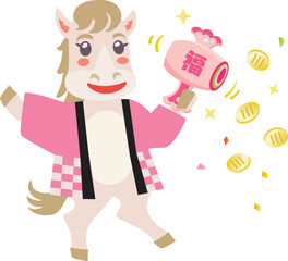 セールで打ち出の小槌を持つ午年のかわいい馬