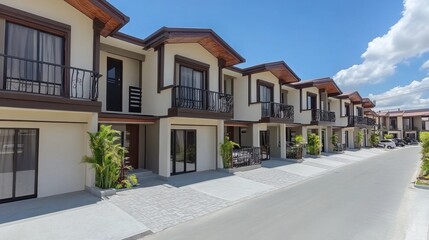 Contemporary residential area with minimalist townhouse layout and sharp structure.