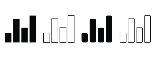 Collection of Black and White Bar Graphs icon vector on white background