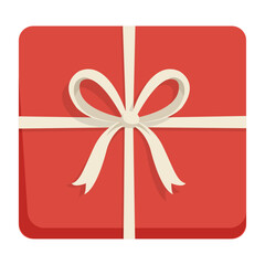 Red Gift Box with Cream Ribbon and Bow Vector Illustration Image