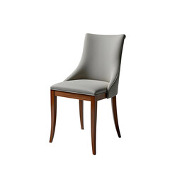 Elegant Soft Gray Chair with Wooden Legs Isolated on Transparent Background
