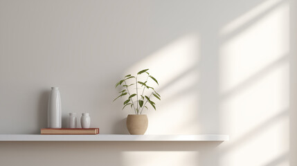 Fond blanc avec plante décorative, pour conception et création graphique. Décoration vase, fleurs. Arrière-plan épuré, vide.