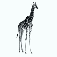 black and white giraffe isolated on white