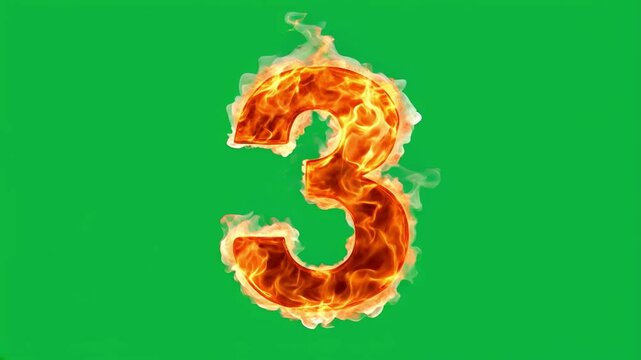 Fire number 3 on green screen background