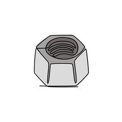 Continuous line drawing. Female screw. Nut. Simple color vector illustration isolated on white background.