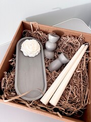 sets of gift plaster and handmade candles