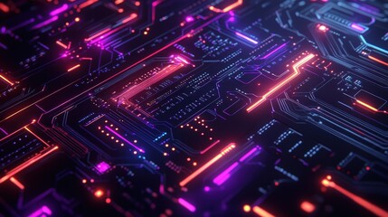 Obraz premium futuristic abstract circuit board design with glowing pathways forming intricate geometric patterns