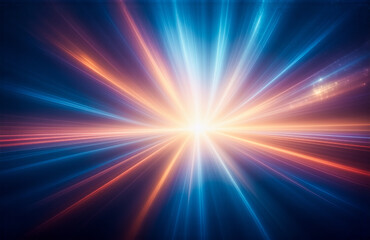 Obraz premium Dynamic abstract image of blue and orange light rays bursting outwards from a central point, creating a sense of energy and motion.