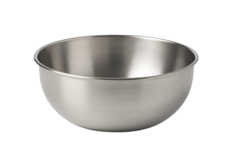Round serving bowl made of stainless steel or clear glass, side view – isolated on transparent background