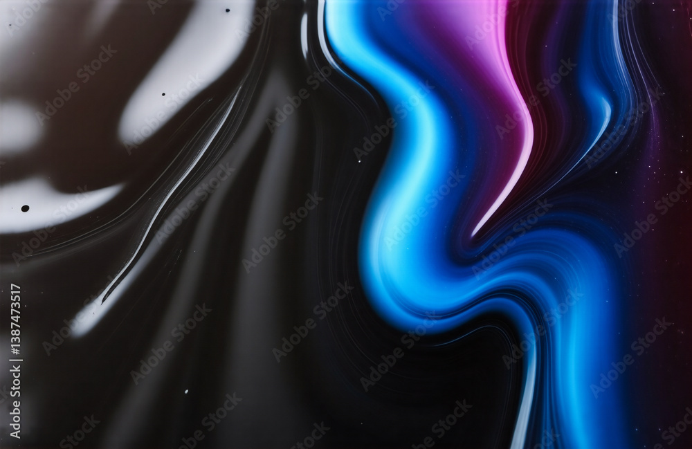 Fototapete swirling colors of black, white, blue, and pink blend smoothly in an abstract design. the fluid text
